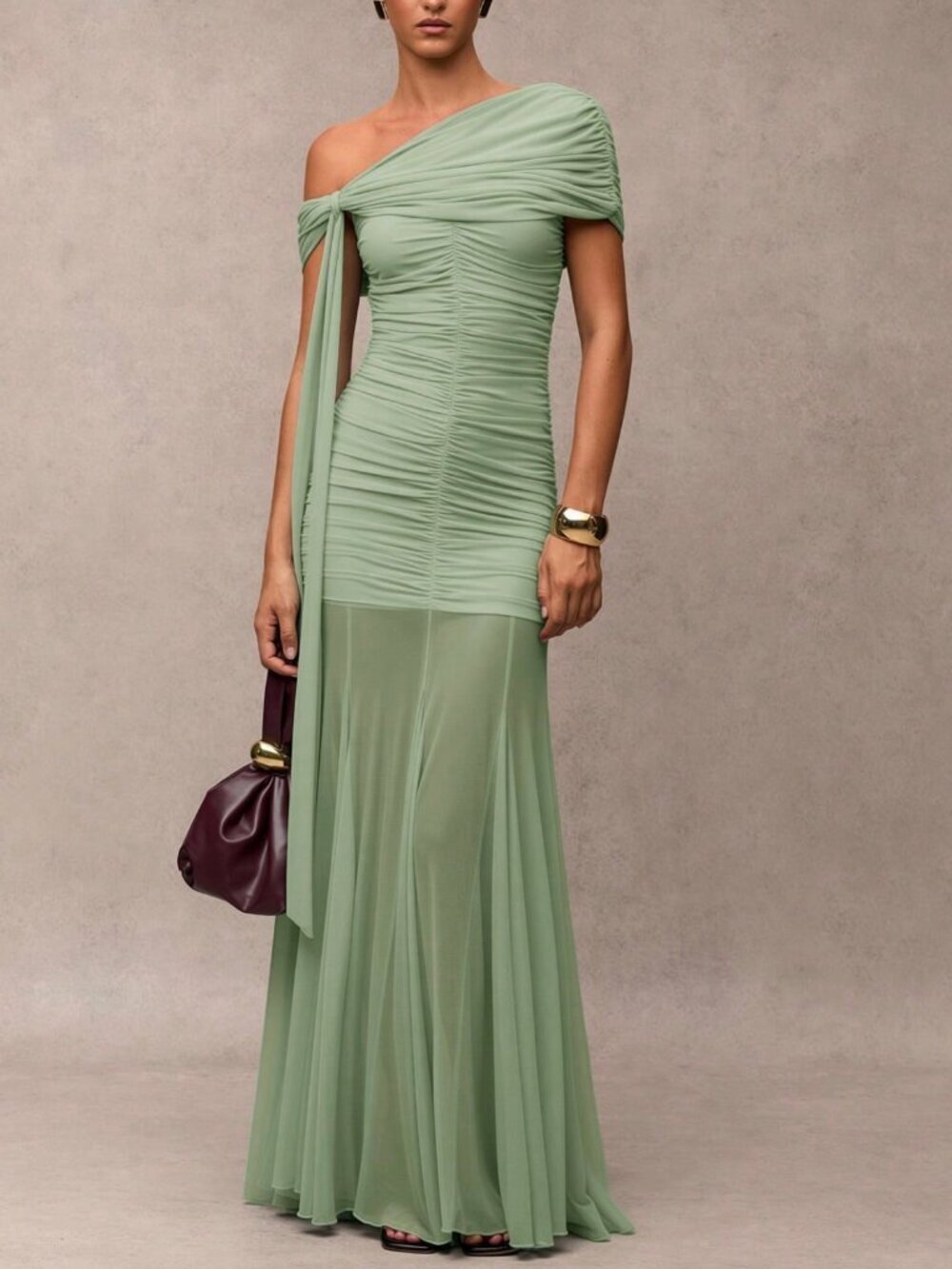 Mint Green Elegant Women's Asymmetric neckline maxi Dress